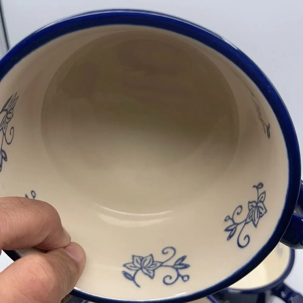 4 Temp-tations By Tara Blue Floral Lace Soup Mug Handle PPP-SQ-166987